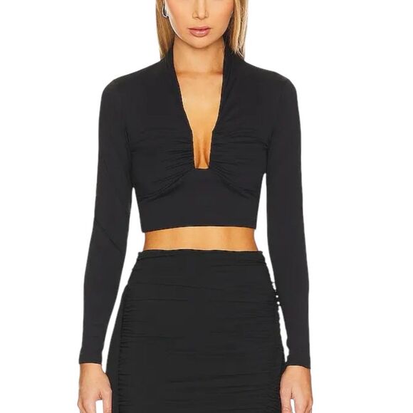 NEW Susana Monaco Square Wire Long Sleeve Crop Top Sugar Large - Picture 10 of 13